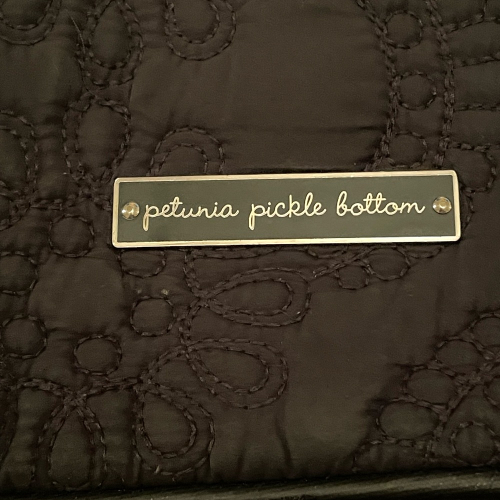 PETUNIA PICKLE-BOTTOM Black Fabric Diaper Bag With Adjustable Straps  14"x14"